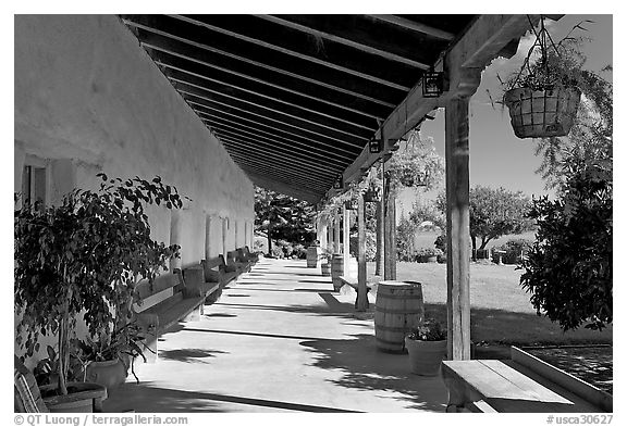 Corridor, Mission Nuestra Senora de la Soledad. California, USA (black and white)