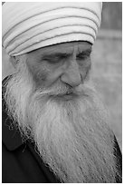 Sikh priest, Sikh Gurdwara Temple. San Jose, California, USA ( black and white)