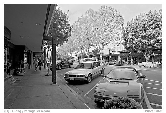 Ferarri on Santa Cruz avenue. Menlo Park,  California, USA (black and white)