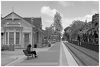Waiting at the Menlo Park historical train station. Menlo Park,  California, USA ( black and white)