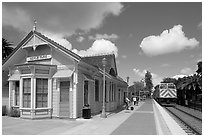Train station in victorian style. Menlo Park,  California, USA ( black and white)