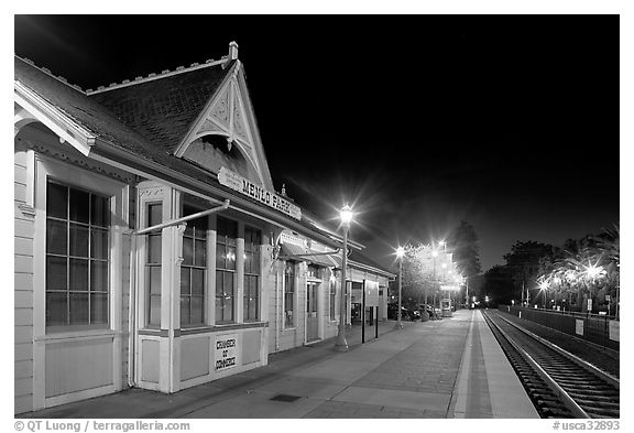 Train station (oldest in California) at night. Menlo Park,  California, USA