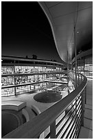 Newly constructed James Clark Center for research in biology, night. Stanford University, California, USA ( black and white)