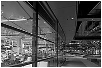 Laboratories in the James Clark Center at night. Stanford University, California, USA (black and white)