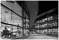 Labs at night, James Clark Center. Stanford University, California, USA (black and white)