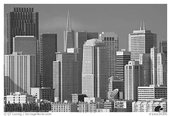 Financial district skyline with MOMA building, afternoon. San Francisco, California, USA