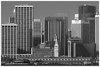 Skyline and Ferry Building building. San Francisco, California, USA ( black and white)