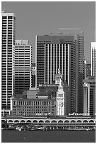 Embarcadero and Ferry Building. San Francisco, California, USA ( black and white)