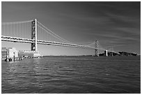 Pier, Oakland Bay Bridge, and Yerba Buena Island, early morning. San Francisco, California, USA (black and white)