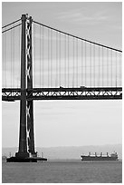 Bay Bridge and tanker,  morning. San Francisco, California, USA (black and white)