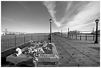 Makeshift memorial on pier seven. San Francisco, California, USA (black and white)