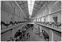 Central nave  of the renovated Ferry building. San Francisco, California, USA (black and white)