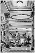 Opulent lobby of the Fairmont Hotel. San Francisco, California, USA (black and white)