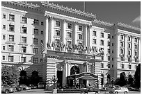 Facade of the Fairmont Hotel, early afternoon. San Francisco, California, USA (black and white)
