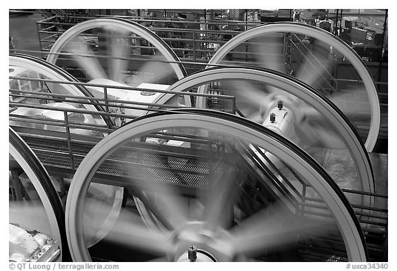 Detail of winding machine. San Francisco, California, USA (black and white)
