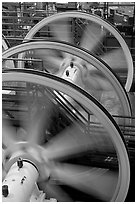 Wheels of cable winding machine. San Francisco, California, USA ( black and white)
