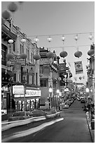 Grant Street at dusk,  Chinatown. San Francisco, California, USA (black and white)