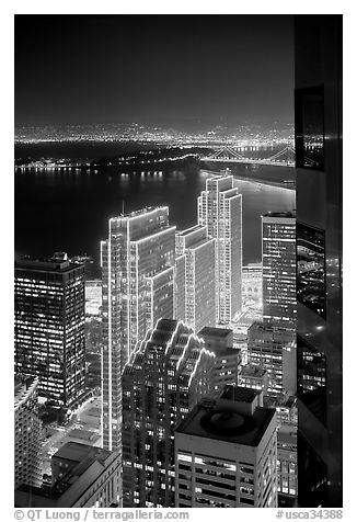 Embarcadero Centre seen from above at night. San Francisco, California, USA (black and white)