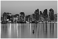 Skyline and buoy, dawn. San Diego, California, USA (black and white)