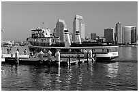 Ferry and skyline, Coronado. San Diego, California, USA (black and white)