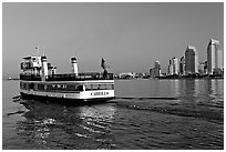 Ferry departing Coronado. San Diego, California, USA (black and white)