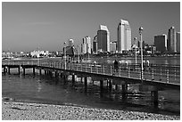 Beach, pier, and skyline, Coronado. San Diego, California, USA (black and white)