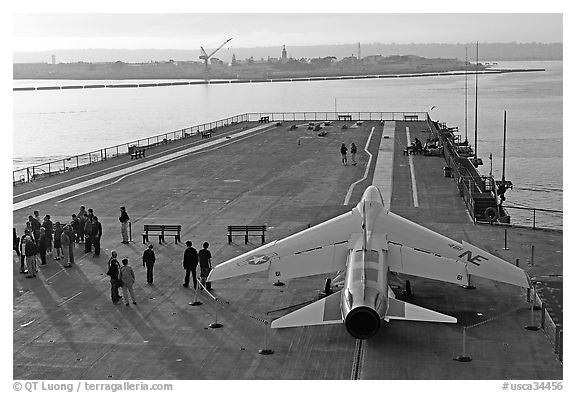Plane in position at catapult, USS Midway aircraft carrier. San Diego, California, USA