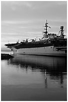 USS Midway, the longest serving aircraft carrier. San Diego, California, USA (black and white)