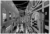 Horton Plaza shopping center, designed by Jon Jerde. San Diego, California, USA (black and white)