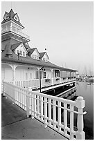 Fence and boathouse, Coronado. San Diego, California, USA (black and white)