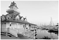 Boathouse and yachts, Coronado. San Diego, California, USA (black and white)
