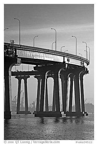 Section of Coronado-San Diego Bay Bridge seen from Coronado, early morning. San Diego, California, USA