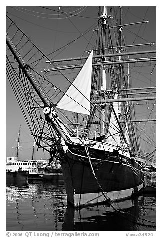 Iron-hulled 1863 ship Star of India, Maritime Museum. San Diego, California, USA (black and white)