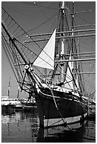 Iron-hulled 1863 ship Star of India, Maritime Museum. San Diego, California, USA (black and white)