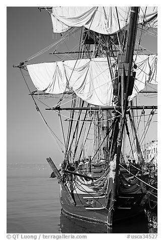 HMS Surprise, used in the movie Master and Commander, Maritime Museum. San Diego, California, USA (black and white)