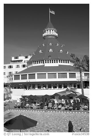 Swimming pool and tower,  Del Coronado hotel. San Diego, California, USA