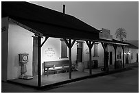 Historic building at night, Old Town State Historic Park. San Diego, California, USA (black and white)