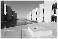 Square fountain and courtyard, Salk Institute. La Jolla, San Diego, California, USA ( black and white)