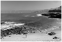 Girls on beach, the Cove. La Jolla, San Diego, California, USA (black and white)
