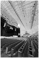 Interior of the Crystal Cathedral, with seating for 3000. Garden Grove, Orange County, California, USA ( black and white)