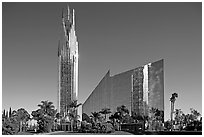Crystal Cathedral, designed by architect Philip Johnson, afternoon. Garden Grove, Orange County, California, USA (black and white)