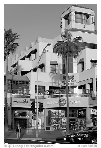 Shopping center on waterfront avenue. Huntington Beach, Orange County, California, USA