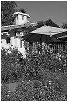 Garden and restaurant. Laguna Beach, Orange County, California, USA ( black and white)