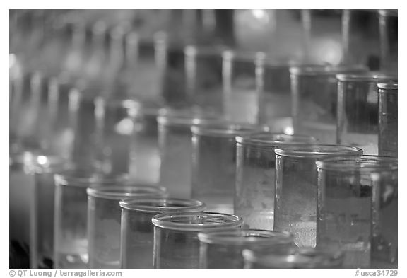 Rows of candles, narrow depth of field. San Juan Capistrano, Orange County, California, USA