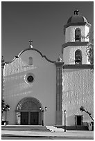 Mission basilica,  afternoon. San Juan Capistrano, Orange County, California, USA ( black and white)