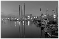 Power station and fishing boats, dusk. Morro Bay, USA ( black and white)