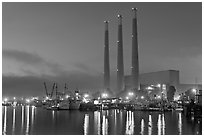Morro Bay power plant at dusk. Morro Bay, USA ( black and white)