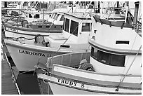 Close-up of colorful fishing boats. Morro Bay, USA ( black and white)