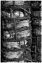 Crab traps close-up. Morro Bay, USA ( black and white)