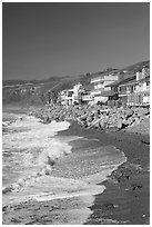 Beachfront homes  near Rincon Island. California, USA ( black and white)